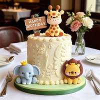 Wild One Jungle Animals Cake Topper Safari Theme Lion Elephant Giraffe Monkey For Kids Birthday Party Cake Decoration Kit