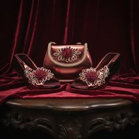 2026 Newest INS Style Wine Color Elegant Women Heels Nigeria Popular Designer African Ladies Shoes And Bag Set for Wedding