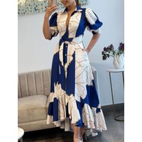 Spring Women With Button Cardigan Style Floral Printed Collar Single Breasted Ruffles Hem Female Vintage Beach Maxi Dress