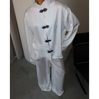 BJTZ Lady's white silk satin blouse set - a high-quality two-piece design featuring a fresh Chinese style and a sophisticated