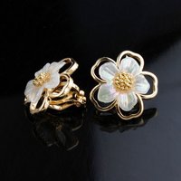 New Temperament Flower Clip on Earrings for Women Girls Sweet Korean Fashion Gold Color Party Accessories