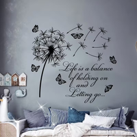 Dandelion Butterfly Inspirational English Wall Decal for Living Room Entryway, Self-Adhesive Sticker