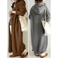 Eid Muslim Abaya for Women Dress Hoodies Sweatshirt Zipper Up Hooded Cardigan Coat Autumn Winter Causal Vestidos Long Robe 2024
