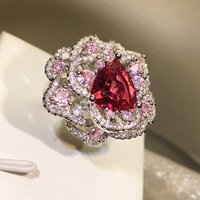 925 Silver High Carbon Diamond Color Ice Flower Cut Open Flower Ring Ladies Birthday Cocktail Party Jewelry Gift Wholesale