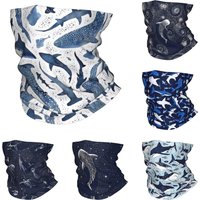 Monochrome Blue Watercolour Shark Ocean Bandana Neck Gaiter Starry Whale Sharks Scarf Balaclava Sports Adult Breathable