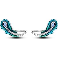 925 Sterling Silver Earrings Women Blue and Green Color Feather Hoop Earring For Anniversary Wedding Jewelry Gifts