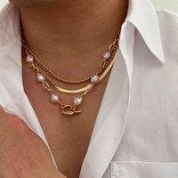 Baroque Pearl Necklace for Men Stainless Steel Snake Chain with Irregular Natural Pearls Trendy Patchwork Choker Jewelry