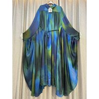 European American Printed Head Strap Collar Irregular Midi Dress Female Batwing Sleeves Party A-line Evening Elegant Long Dress