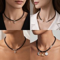 Black Leather Rope Necklace 45cm DIY Pendant Braided Cord Necklace with Clasp Waterproof Cord Chain Line String