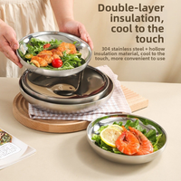 1Pc 304 Stainless Steel Double Wall Insulated Dinner Plate Heat Retention Stackable Serving Dish For Pasta 18cm 20cm 22cm 24cm