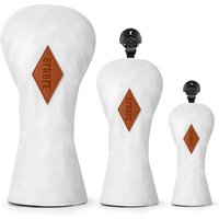 White and Brown Premium Leather Birdie Emboss Golf Headcovers Golf Driver Fairway Wood Hybrid Head Cover Embroidery with Number
