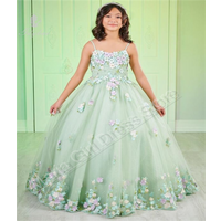 Sage Green Flower Girl Dress Fluffy Spaghetti Straps Decal Decoration Children's Communion Dress Wedding Birthday Photography