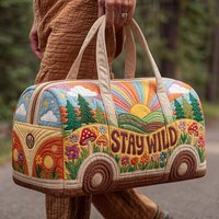 Short-distance 3D digitally printed multi-functional gym bag, Bohemian retro bus print travel tote bag