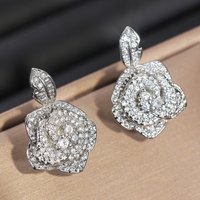 Huitan Two Color Available Flower Design Dangle Earring for Women Aesthetic Bridal Wedding Accessories with Shiny Cubic Zirconia