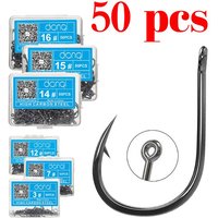 50pcs/ Box Fishing Hooks Set Carbon Steel Single Circle Sea Fishinhook Fly Fishing Jip Barbed Carp Hooks Fishing Accessories