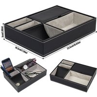 Faux Leather Men's Valet Tray Office Desktop Storage Box with 5 Compartments Multifunctional Bedside Table Organizer for Desktop
