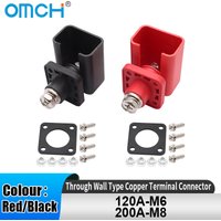 OMCH Red/Black Through Wall Type Copper Terminal Connector 120A 200A High-Current Lithium Battery Energy Storage Terminal