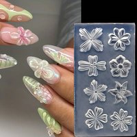 1pcs 8 Types Flower Patterns Silicone Nail Printing Plates 2 Sizes Orchid Sakura Lily Flower Nail Stamping Plates Template Mold