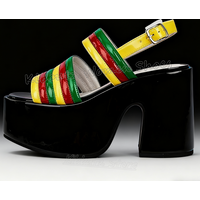 Striped Sandals Platform Round Toe Chunky Heels Mixed Color Leather Gothic Punk Rock Fashion Luxury Elegant Spicy Girl Shoes New