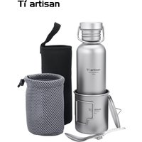 AliExpress Tiartisan Titanium Cookware 3-pcs-set Cycling Water Bottle Foldable Mug And Spoon Set Lightweight Portable Outdoor Camping Gear