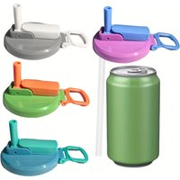 Reusable Lid for Soft Drink Cans That Comes in Four Colors Designed for Beverages, Juices, And Soft Drinks Complete with a Straw