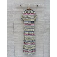 Wave Striped Women Slim Robe 2026 Summer O-Neck Short Sleeve Straight Casual Knitted Long Dress