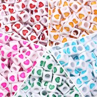 100Pcs 6mm Acrylic Drop Oil Beads Colorful Heart Pattern Square Loose Beads For DIY Bracelets Phone Chains Jewelry Supplies