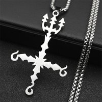 Heavy Metal 666 Music Band Necklace Stainless Steel Black Color Sigil Church of Satan Fork Cross Necklaces Jewelry N8055BKS06