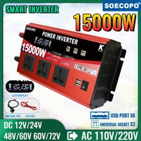 SOECOPO 15000W Smart Solar Inverter 8 USB Ports 3 Universal Sockets Dual Voltage Input DC to AC 110/220V Camping Home RV CE/FCC