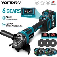 YOFIDRA 6-Gang 125MM Bürstenloser Winkelschleifer M14 Kabelloser Elektroschleifer Polier- und Schneidwerkzeug für Makita 21V Akku