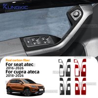 Real Soft Carbon Fiber Sticker For SEAT Ateca 5F 2016-2026 For Cupra Ateca 5F 2018-2026 LHD RHD Car Window Lift Button Trim
