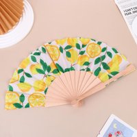 Fruit Pattern Bamboo Fabric Folding Hand Fan Lemon Print Portable Lightweight Fan for Picnics Festivals