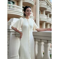 Womenโs Short Sleeve Summer Dress 2024 Single-breasted Knit Cardigan Dress Elegant V-neck Long Dresses Women Clothing