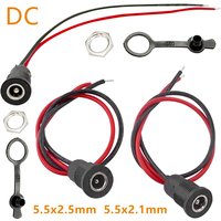 DC-022D 10A DC Female Jack Power Socket 5.5 x 2.1 / 5.5 x 2.5mm Panel Mount Connector with 15cm Wire and Waterproof Cap