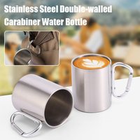Double Wall Stainless Steel Camping Mug with Carabiner Handle Portable Insulated Outdoor Coffee Water Cup for Hiking Backpack