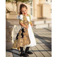 White Black Kosovo and Albanian Traditional Flower Girl Dress With Jacket gold lace applique little girl birthday customsized