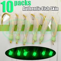 Lunker sabiki rigs 10 packs real authentic fish skin high carbon steel hooks saltwater fishing tackle luminous glowing elements