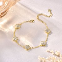 Lnkry GRA Certificated Four Leaf Clover Moissanite Bracelet 14K Gold Filled Adjustable Chain Bracelets for Women Dailly Jewelry