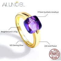 ALLNOEL 925 Sterling Silver 10K Gold Plated Color Crystals Rings For women's ring Luxury Inlaid Water Drop Pendant Party Gift