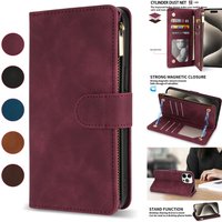Wallet Multi-card Zipper Kickstand Magnetic Flip Leather Case For iPhone 15 Pro Max 14 Plus 13 Mini 12 11 XS XR SE 2022 8 7 6 6s