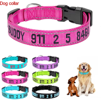 Custom Personalized Embroidered Dog Collar Nylon Reflective Adjustable Name ID