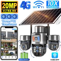 20MP 10X Optical Zoom Three PTZ Lens Solar Camera Outdoor WiFi/4G Three Screen Auto Tracking Wireless CCTV Security Cameras V380