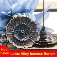 1PCS Lotus Alloy Incense Burner Stick Holder Home Buddhism Line Incense Plate Sandalwood Coil Base Temples Delicate Home Decor
