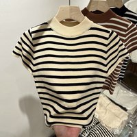 2026 Turtleneck Pullover Striped Sweater Sweater Slim Fit Top Shirt Women's Early Spring and Autumn Short Sleeve Bottoming Shirt