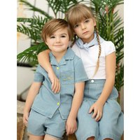 Ali Co SS26 Blue Denim collection Cotton boys girls outfits dress skirt shirt and overalls