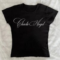 Retro Y2k clothing women's aesthetic letter print Gothic vest crop top tight corset vest punk baby T-shirt Emo girl