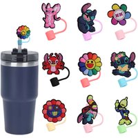 1-10pcs Disney Stitch Straw Cover Cap cartoon for Stanley Cup Straw Topper 8mm Dust-Proof Reusable Cute Strawpcs Tips Lid