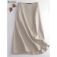 ZANZEA Women Causal Midi Skirt Summer Fashion High Waist Skirts Jupe Party Work A-line Faldas Saia Robe Femme Oversize Vestido