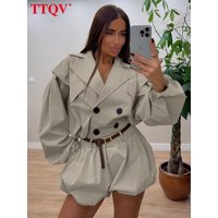 TTQV Fashion Loose Green Women's Two Pieces Set Elegant Long Sleeve Shirt With High Waist Shorts Set Female Clothing Streetwear