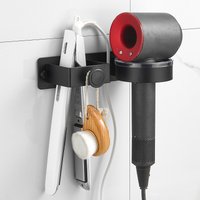Drill-Free Aluminum Wall Mount Rack, Durable Storage Holder for Hair Dryer and Straightener. Modern design, easy to install with